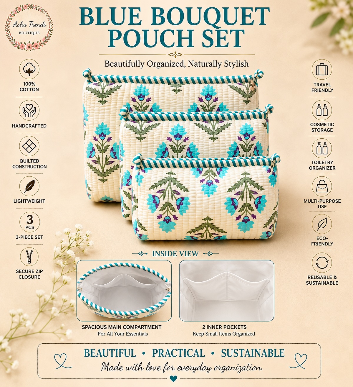 Blue Bouquet Pouch Set view 2