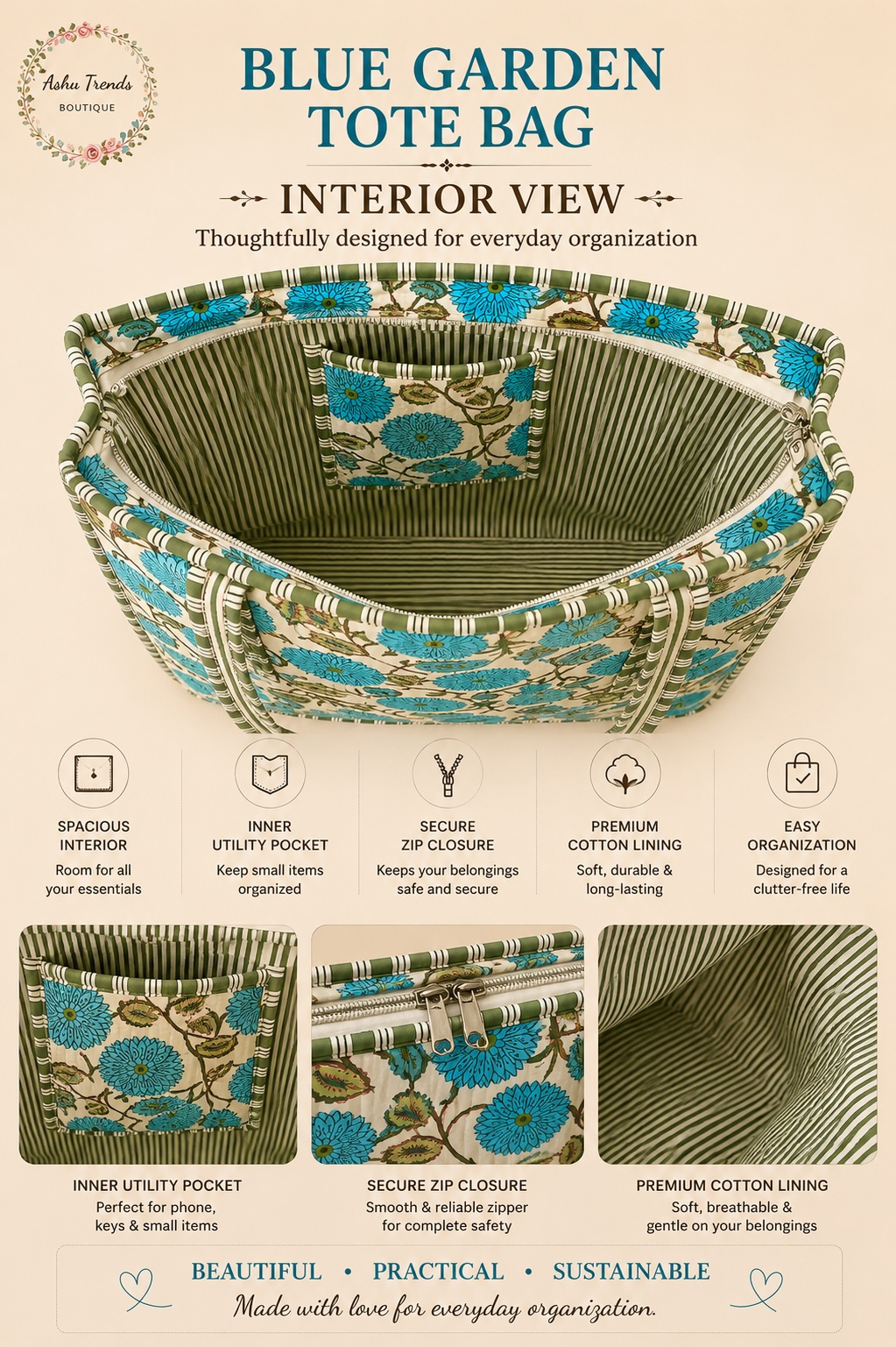 Blue Garden Tote Bag view 2