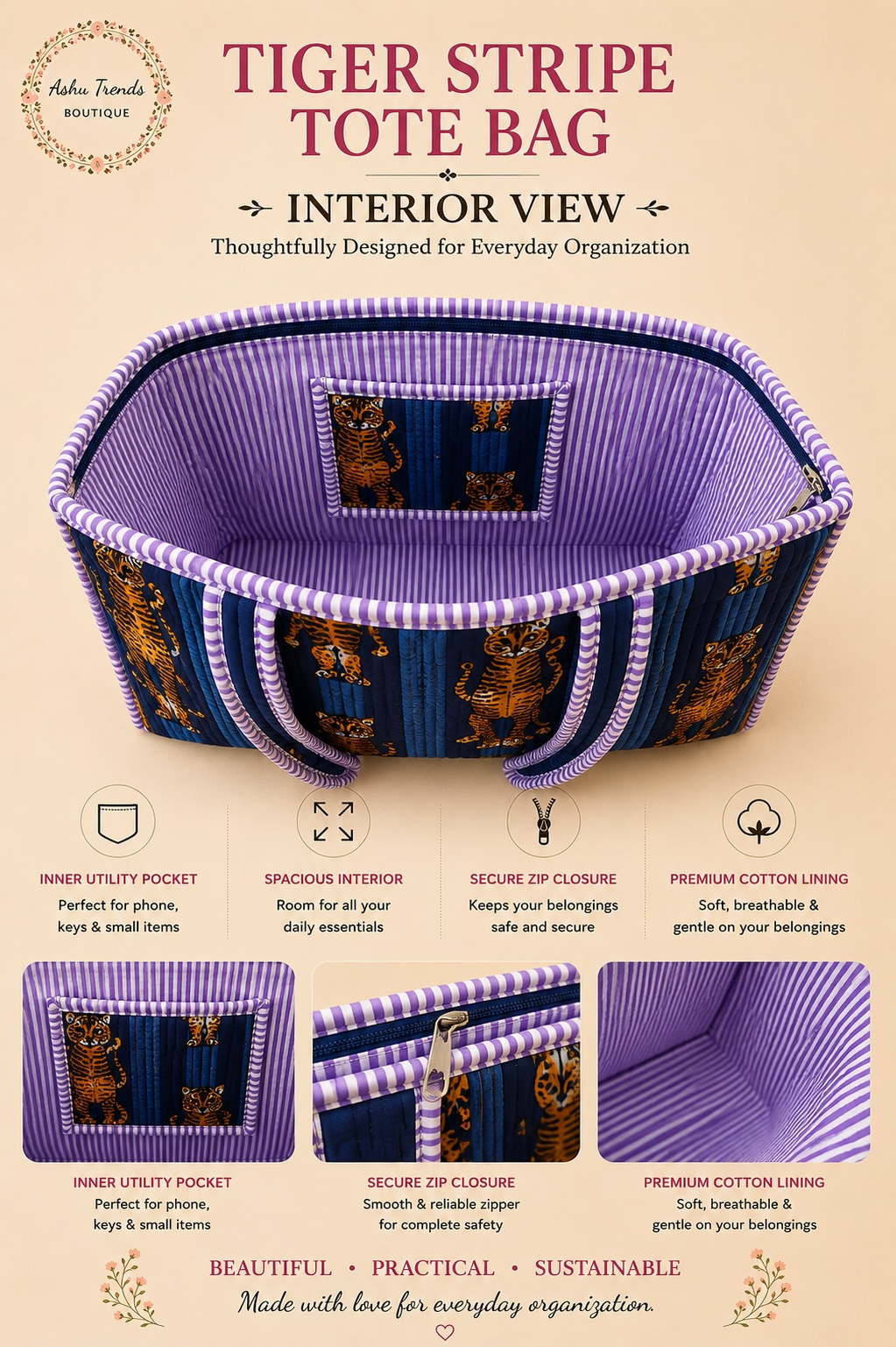 Tiger Stripe Tote Bag view 2