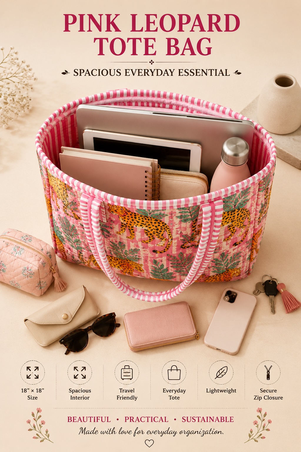 Pink Leopard Tote Bag view 3