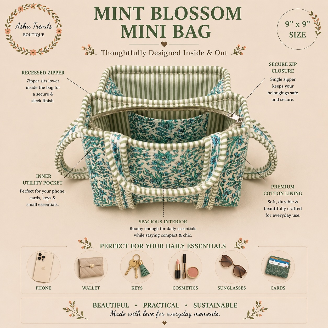 Mint Blossom Mini Bag view 2