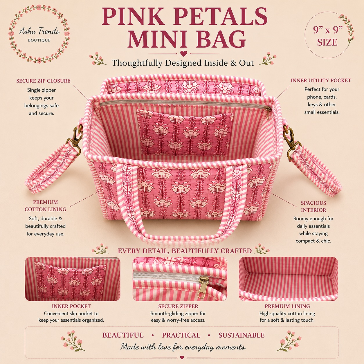 Pink Petals Mini Bag view 2