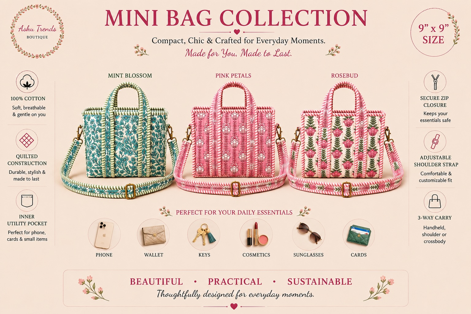 Pink Petals Mini Bag view 3