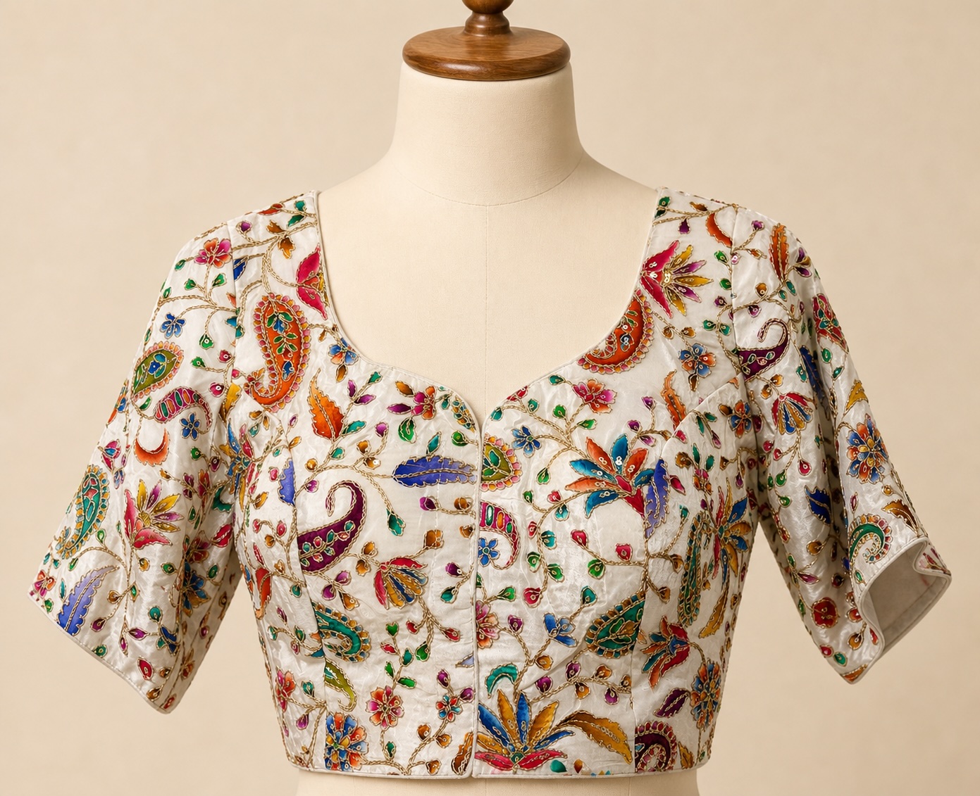 Ivory Flora Art Silk Blouse w/ Cotton Lining view 2