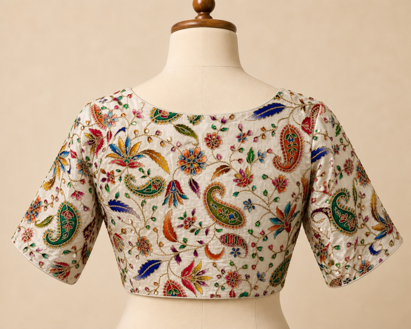 Ivory Flora Art Silk Blouse w/ Cotton Lining view 3