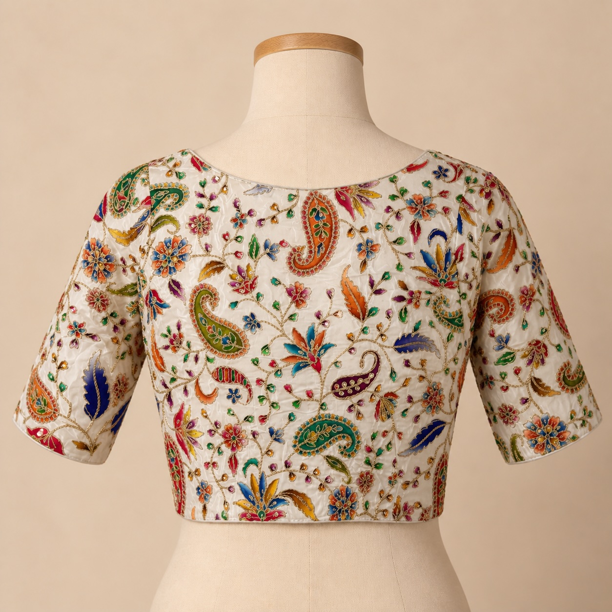 Classic Cream Paisley Art Silk Blouse w/ Cotton Lining view 3