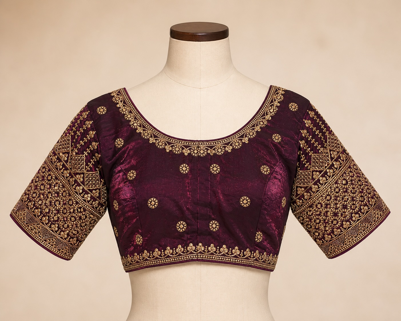 Plum Royal Zari Raw Silk Blouse w/ Cotton Lining view 2