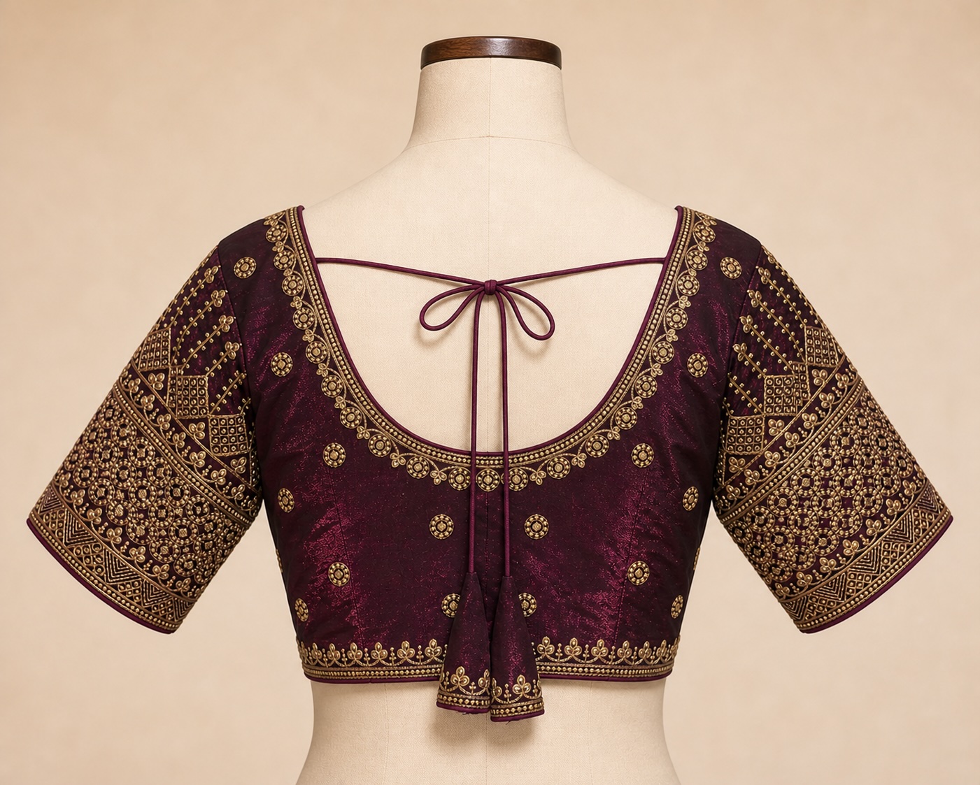 Plum Royal Zari Raw Silk Blouse w/ Cotton Lining view 3