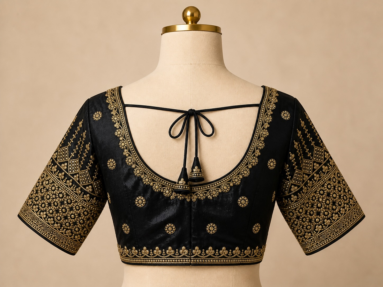 Jet Black Vintage Zari Raw Silk Blouse w/ Cotton Lining view 3