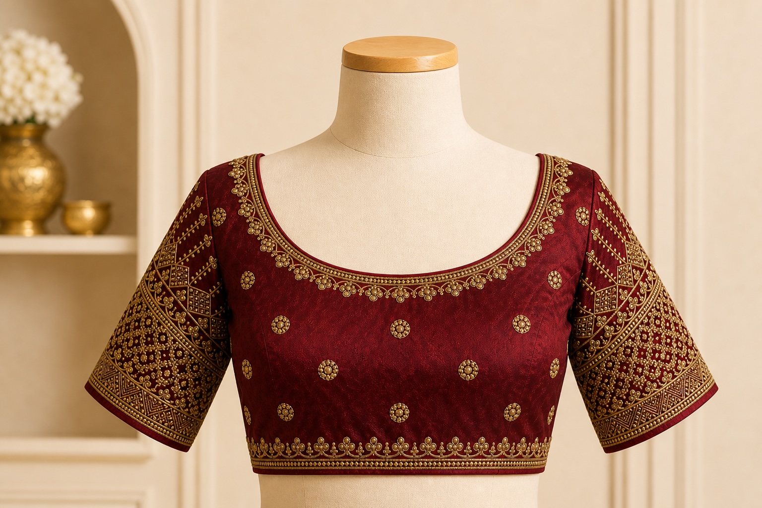 Maroon Heritage Zari  Raw Silk Blouse w/ Cotton Lining view 2