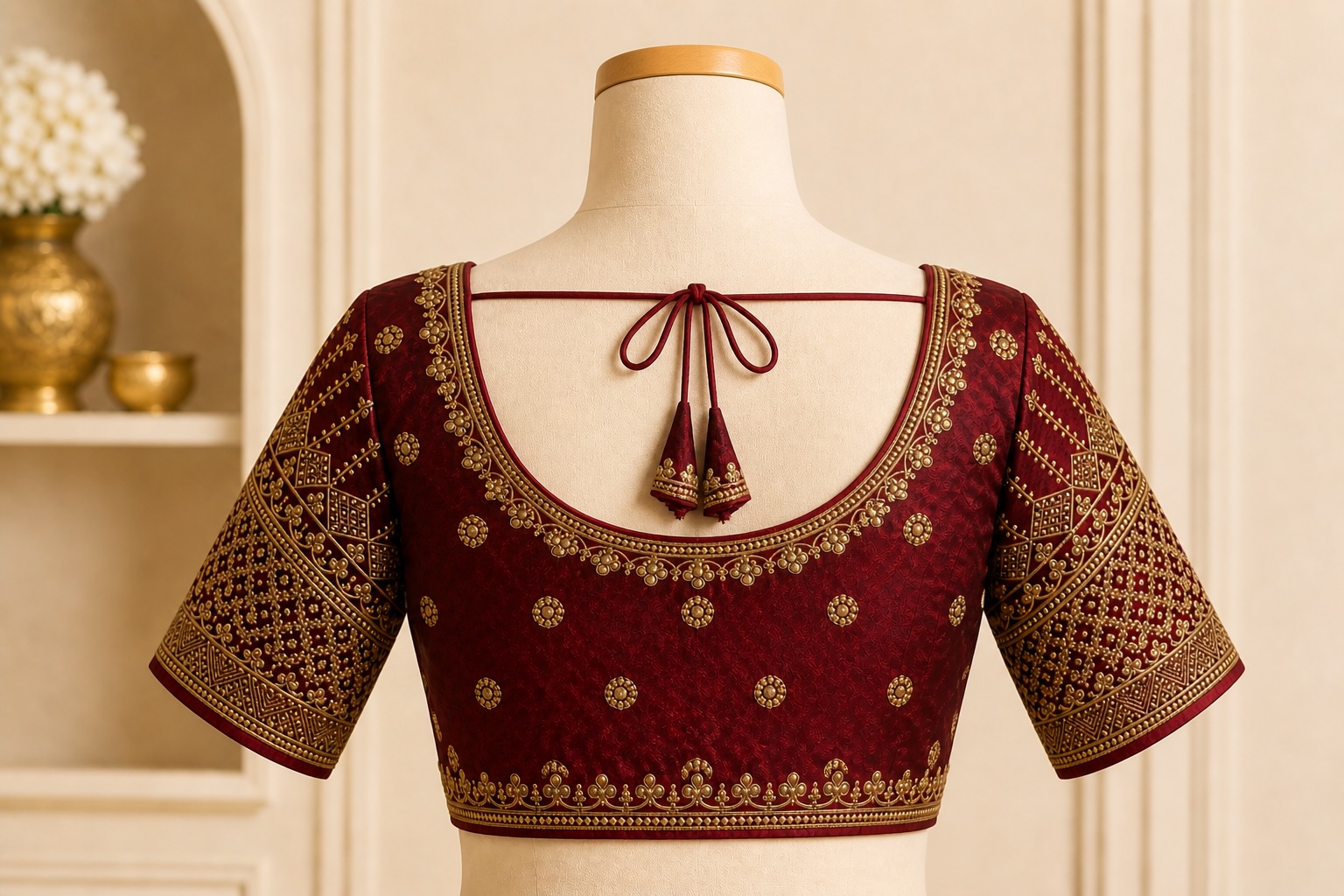 Maroon Heritage Zari  Raw Silk Blouse w/ Cotton Lining view 3