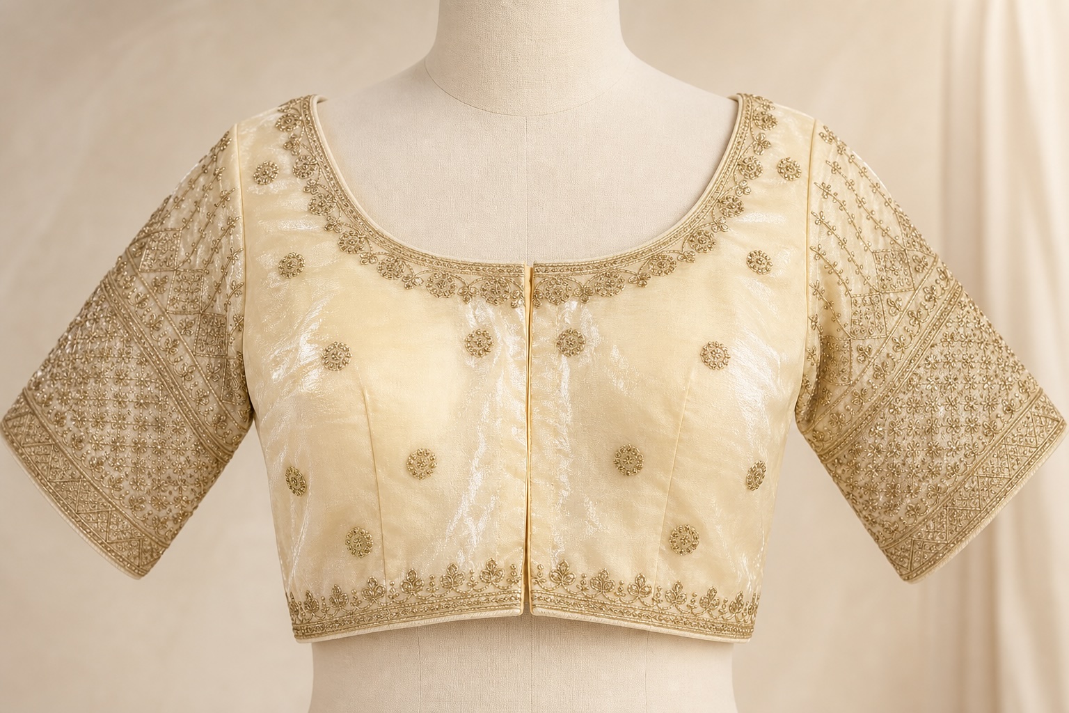 Ivory Cream Festive Zari Raw Silk Blouse w/ Cotton Lining view 2
