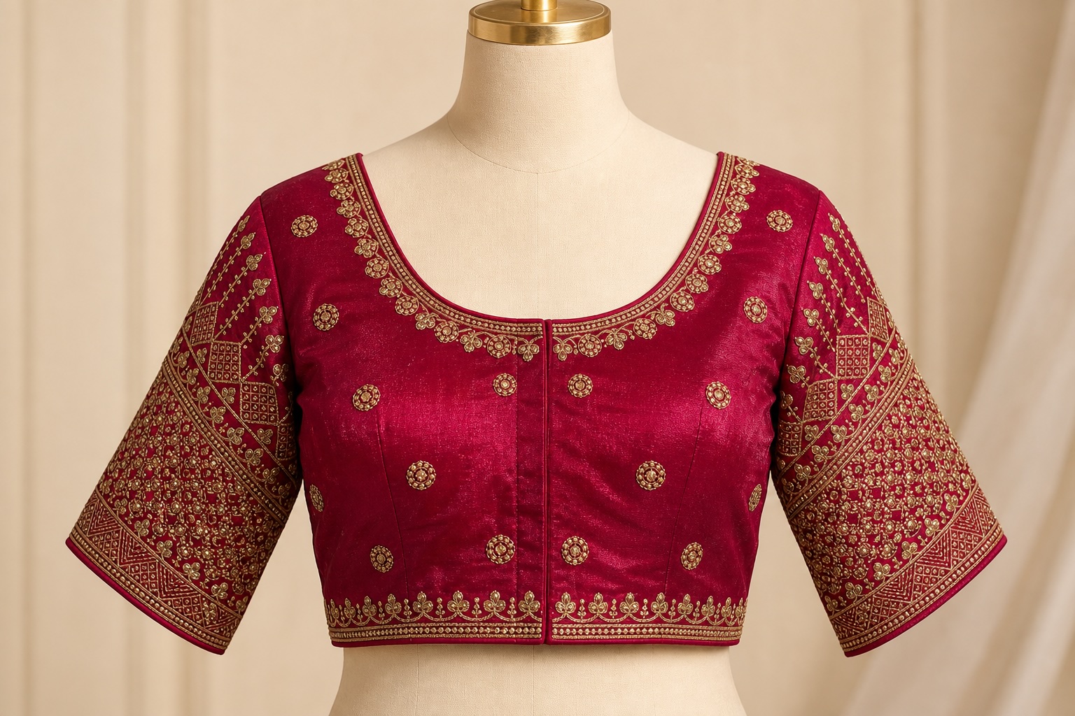 Magenta Rani Zari Raw Silk Blouse w/ Cotton Lining view 2