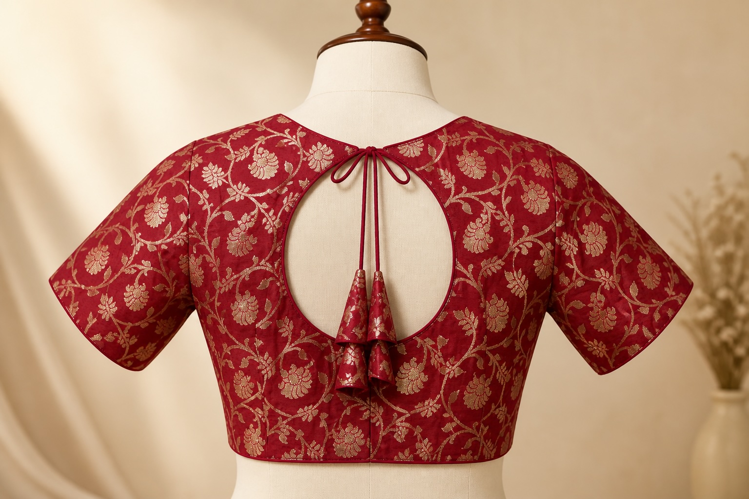 Royal Maroon Gold Zari Banarasi Brocade Blouse w/ Cotton Lining view 3
