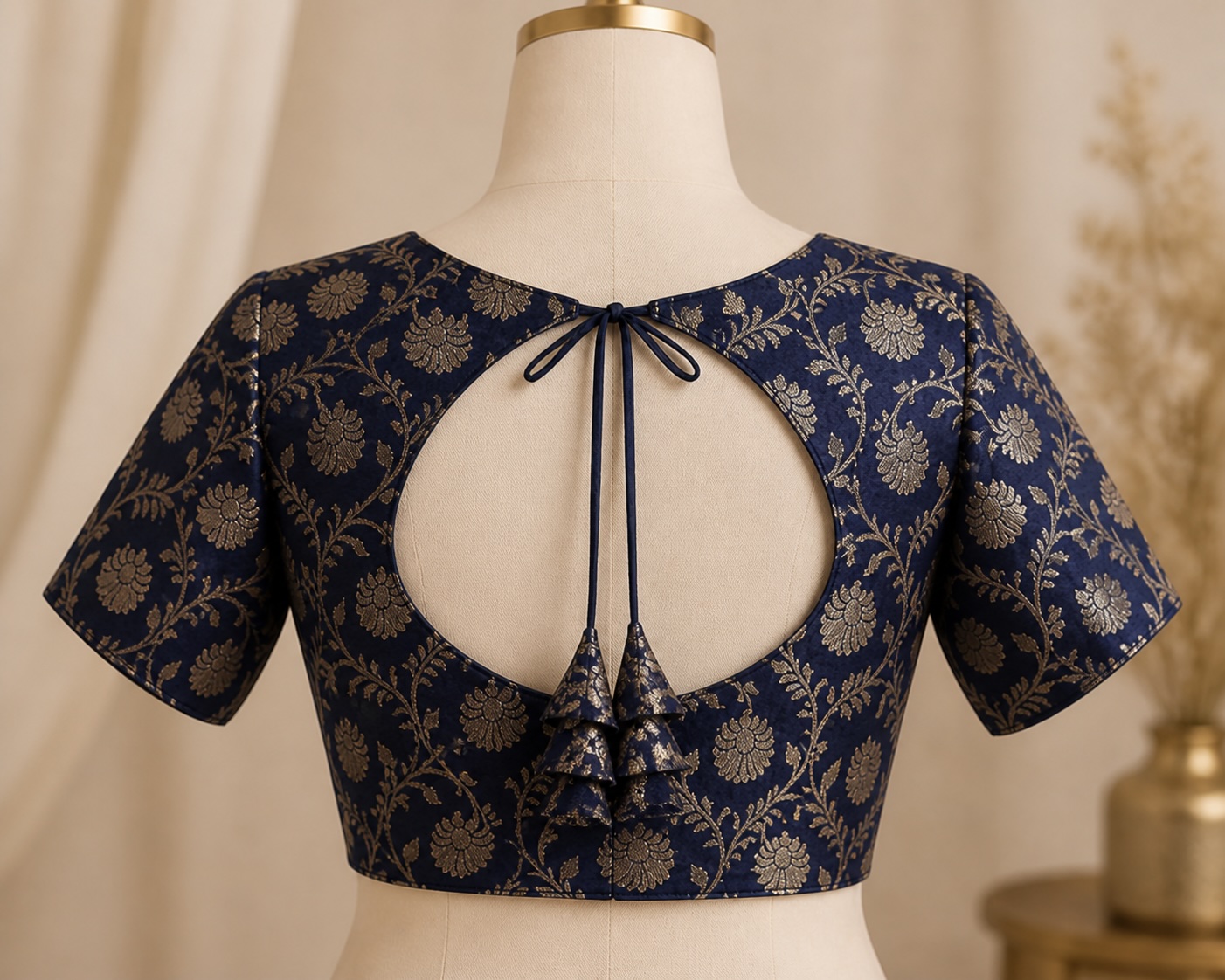 Midnight Navy Gold Zari Banarasi Brocade Blouse w/ Cotton Lining view 3
