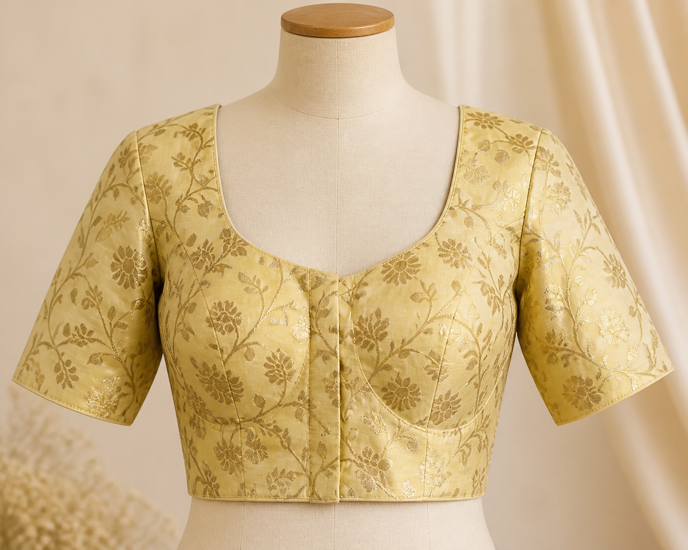 Antique Gold Zari Banarasi Brocade Blouse w/ Cotton Lining view 2