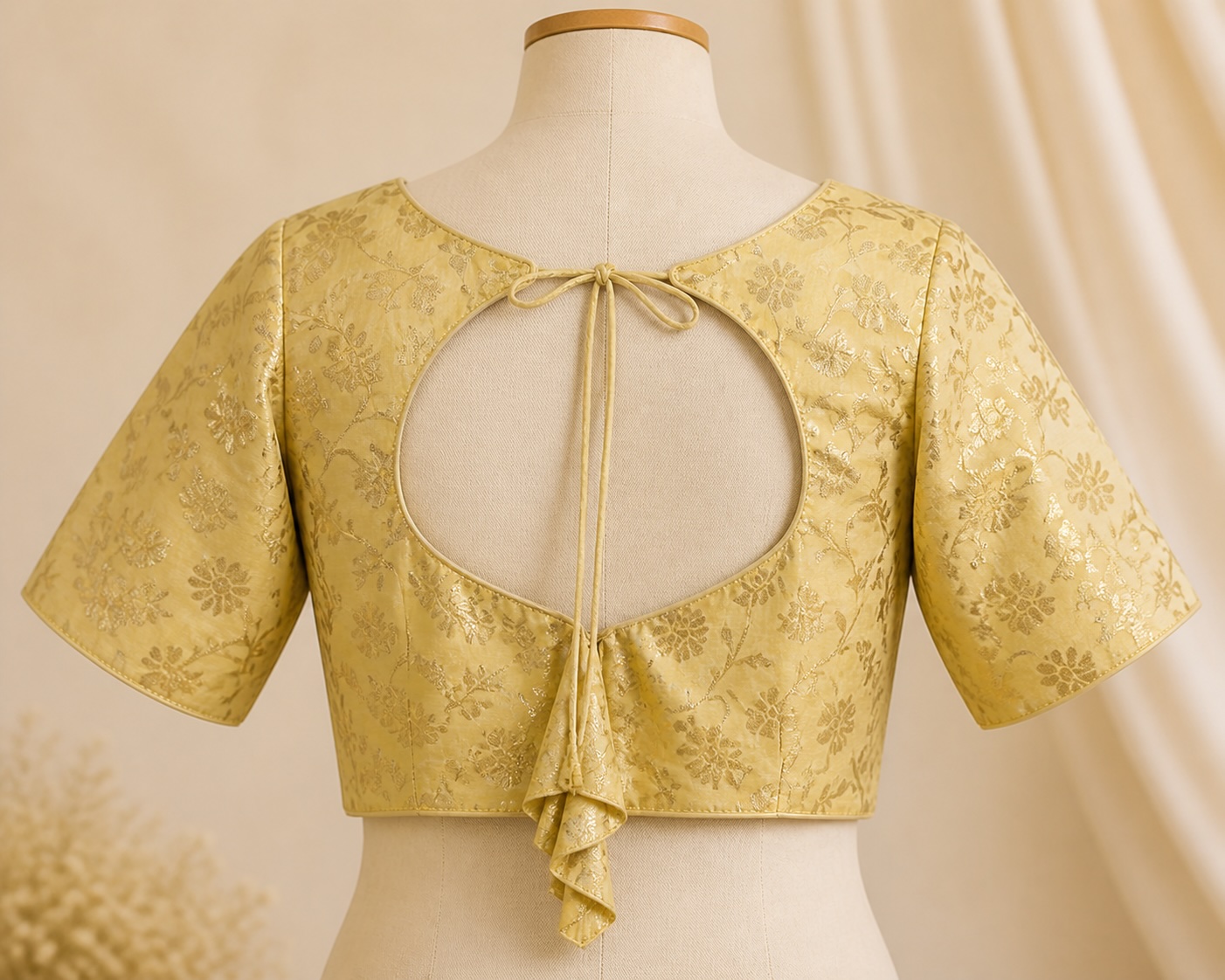 Antique Gold Zari Banarasi Brocade Blouse w/ Cotton Lining view 3