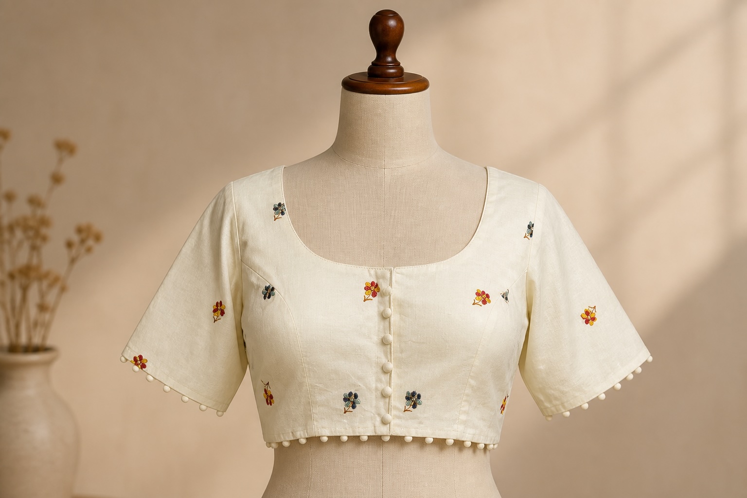 Polka Bead Cotton Blouse w/ Cotton Lining view 2