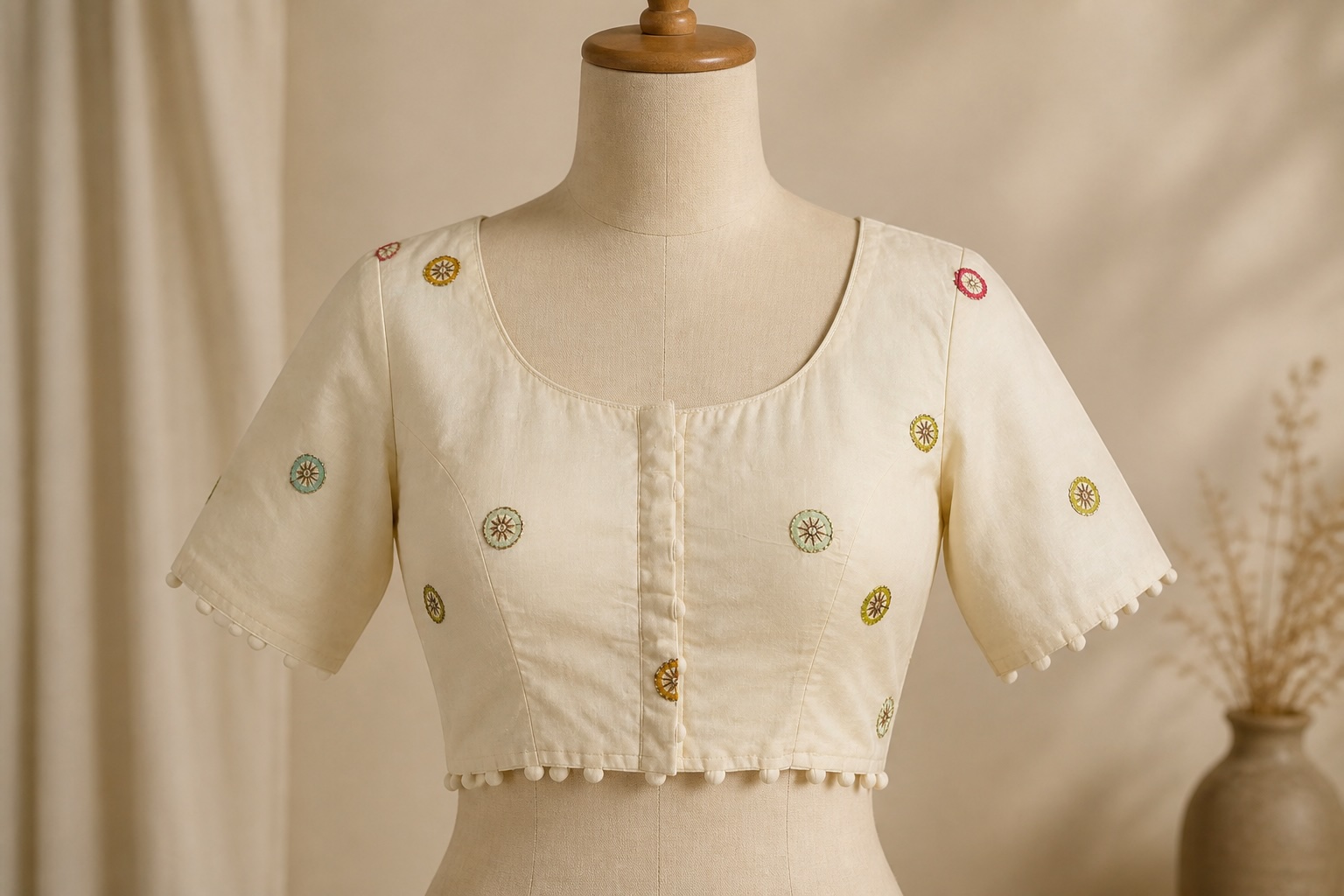 Golden Butta Ivory Cotton Blouse w/ Cotton Lining view 2