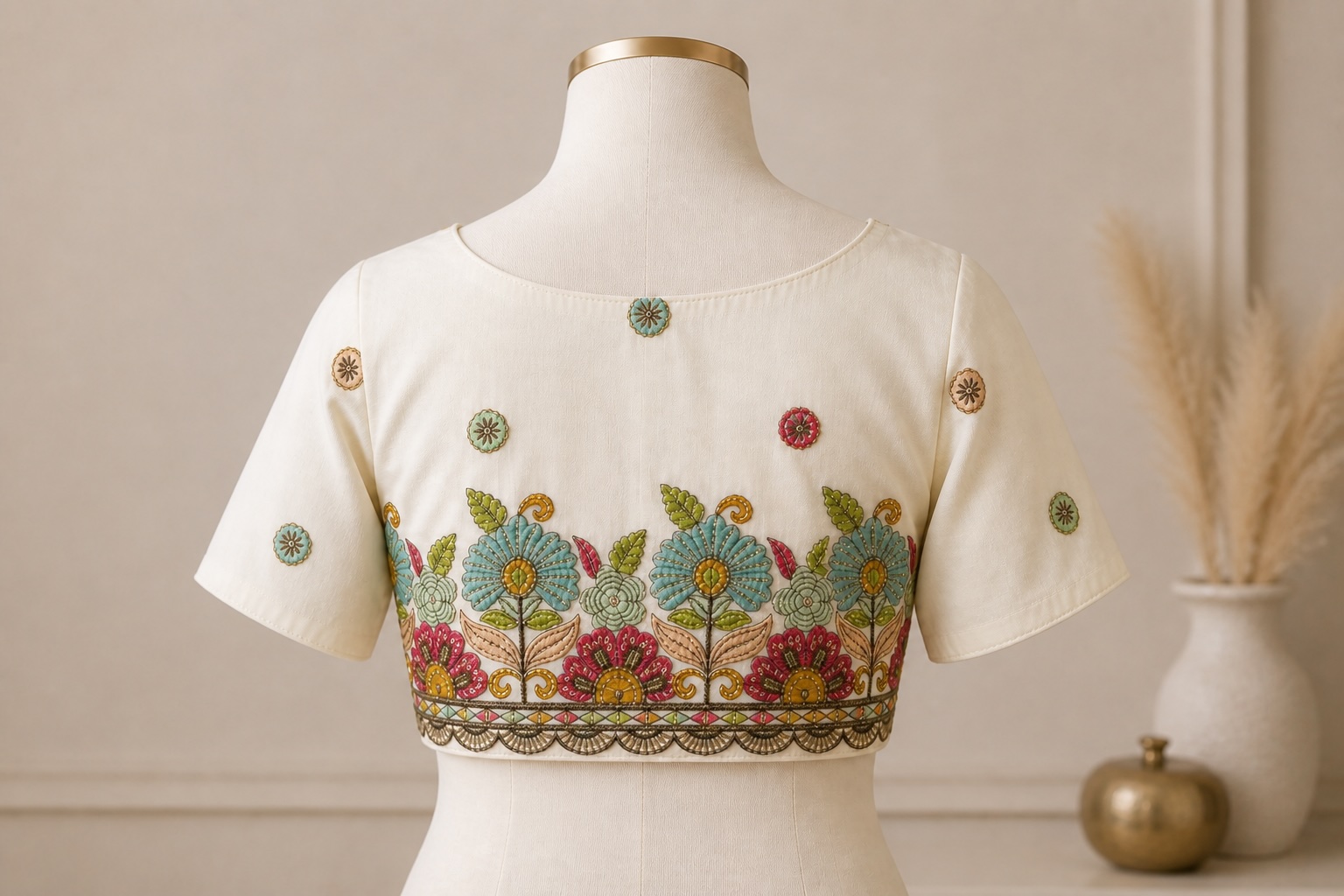 Golden Butta Ivory Cotton Blouse w/ Cotton Lining view 3