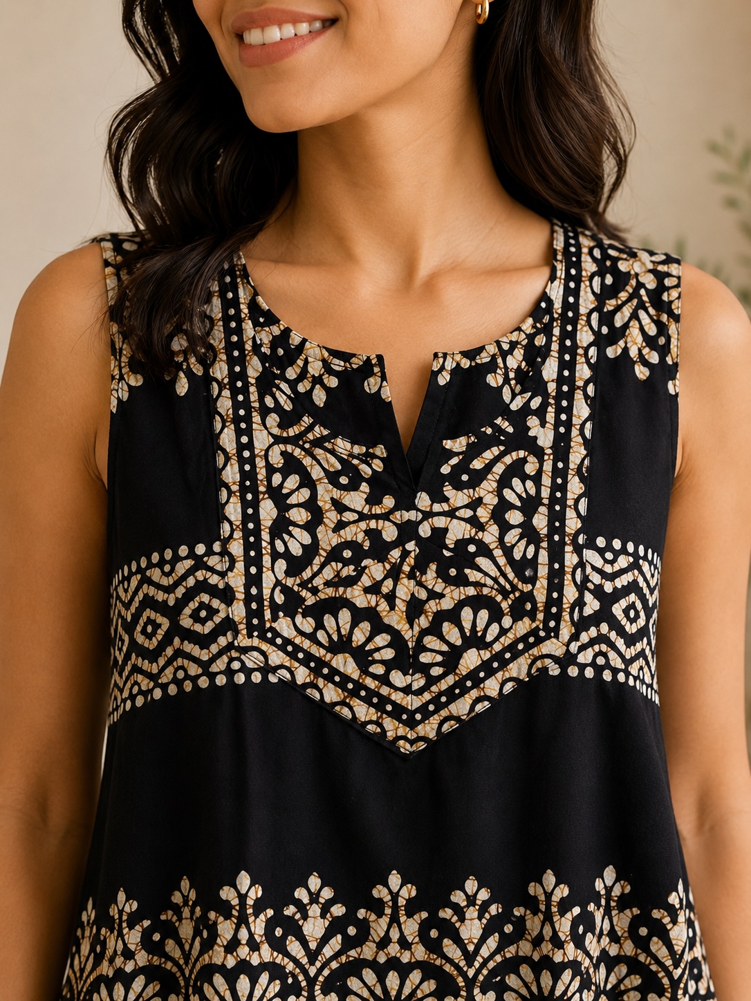 Midnight Batik Sleeveless Cotton Midi Nightdress view 2