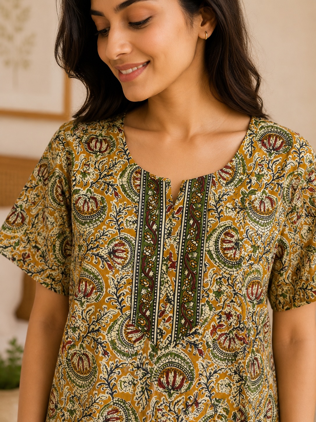 Golden Paisley Printed Midi Cotton Nighty view 2