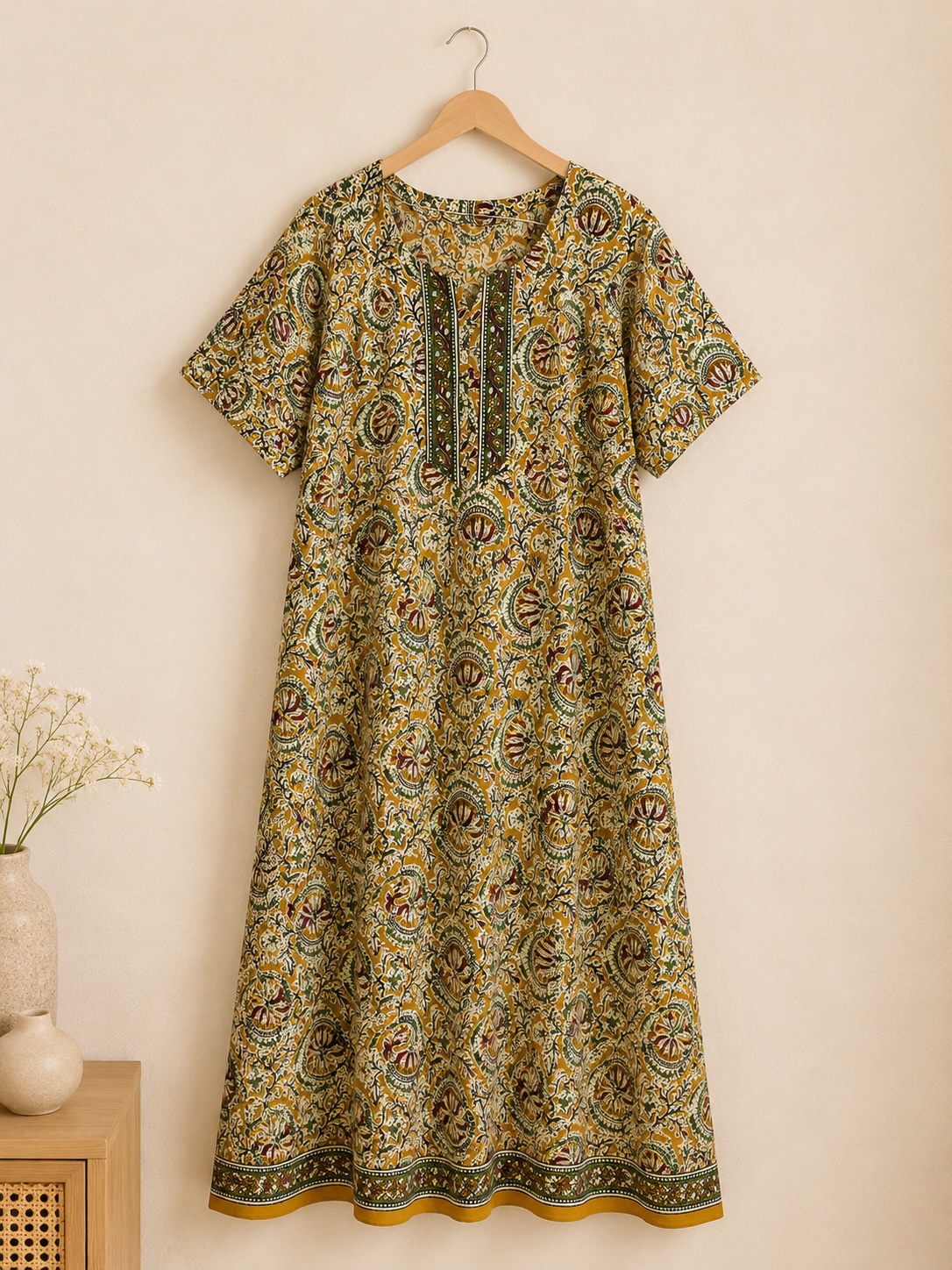 Golden Paisley Printed Midi Cotton Nighty view 3