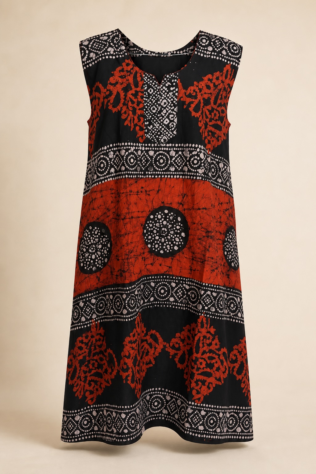 Black Red Medallion Batik Midi Sleeveless Nighty view 2