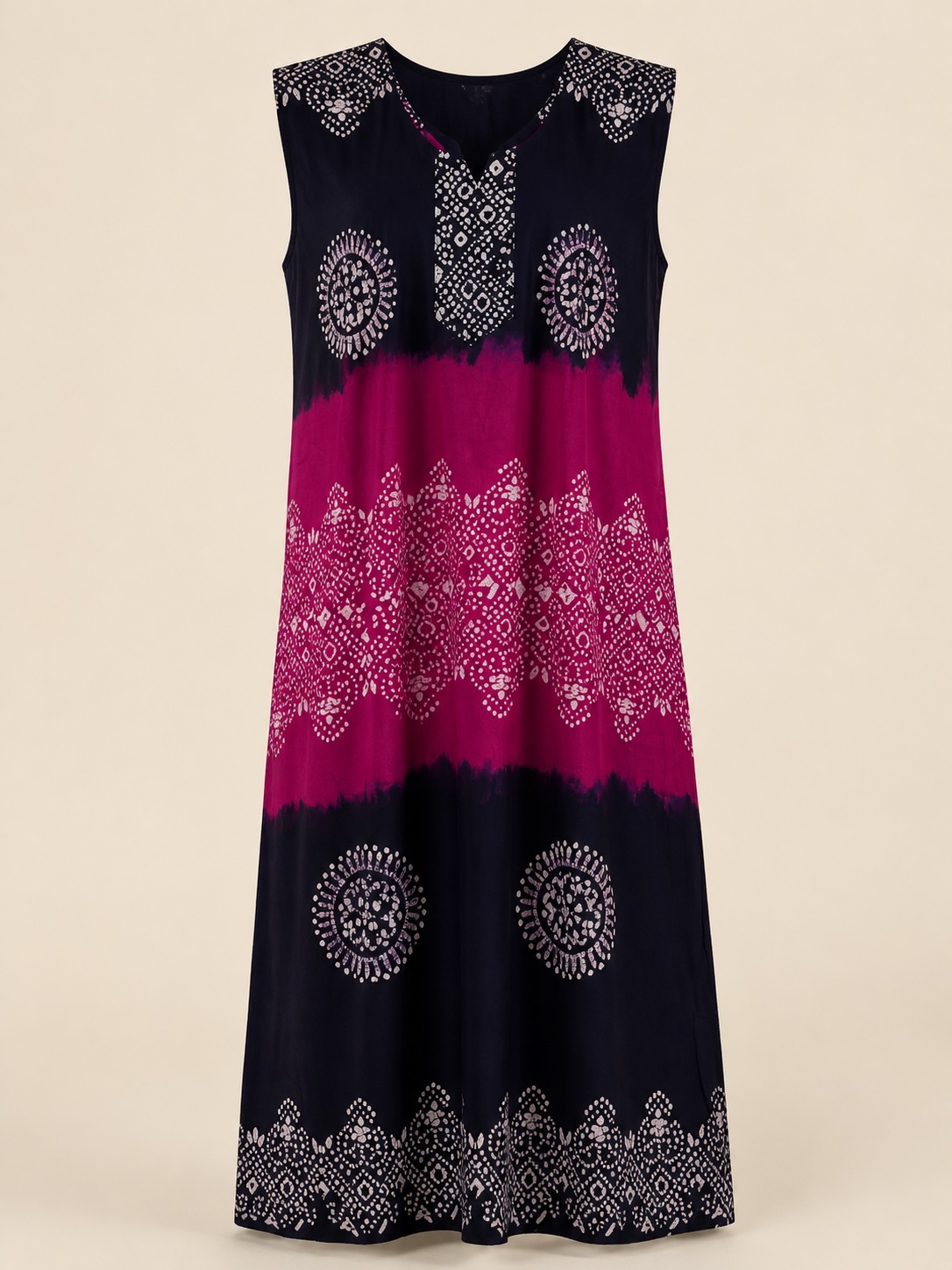 Navy Magenta Lace Batik Midi Sleeveless Nighty view 2