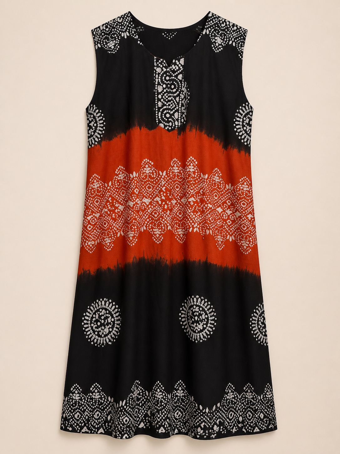 Black Red Lace Batik Midi Sleeveless Nighty view 2