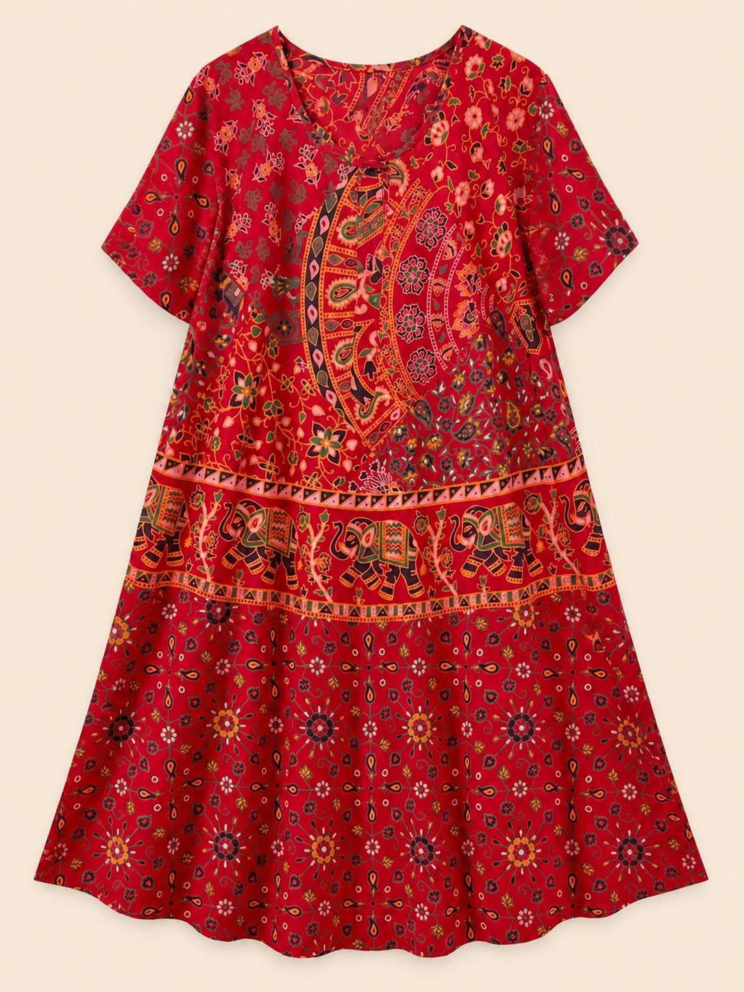 Crimson Elephant Garden Rayon Batik Umbrella Nighty view 2