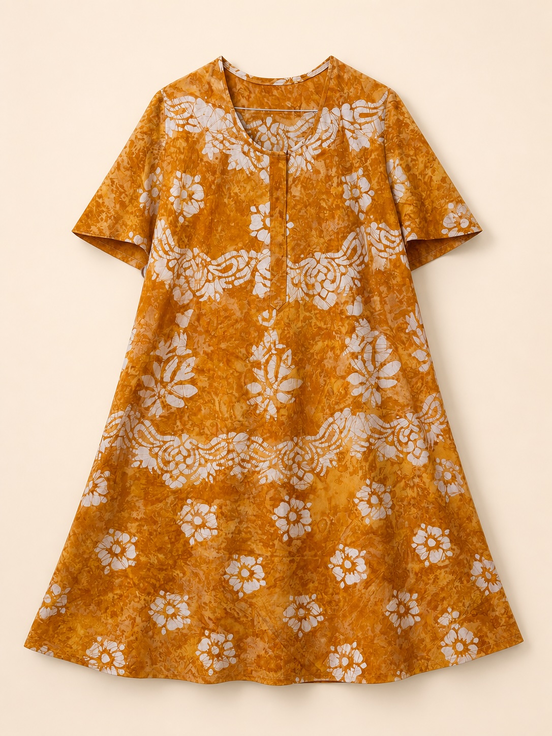 Golden Floral Lace Rayon Batik Umbrella Nighty view 2