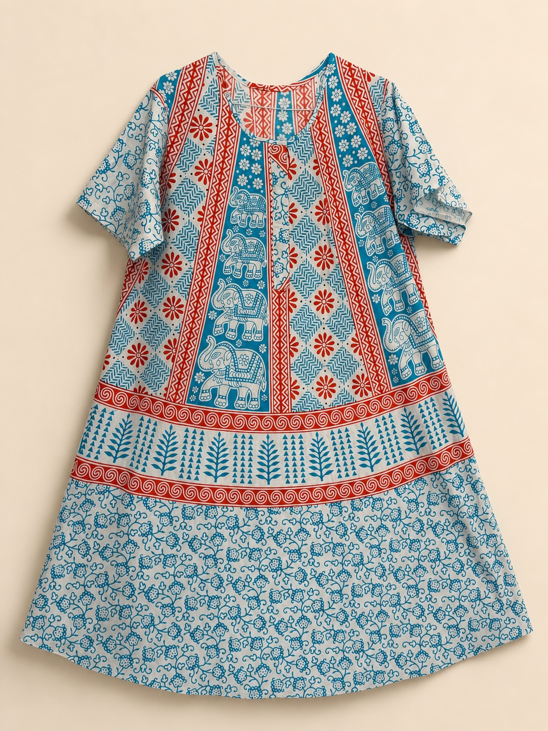 Aqua Elephant Trail Printed Umbrella Midi Nighty view 2