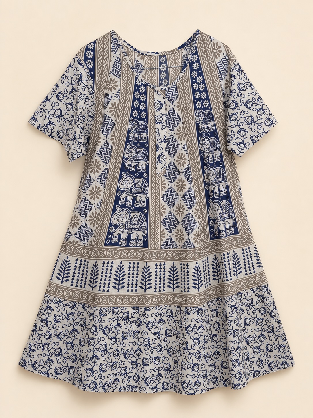 Indigo Elephant Trail Printed Umbrella Midi Nighty view 2
