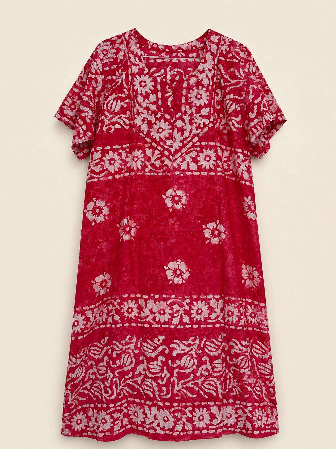 Raspberry Ivory Blossom Batik Midi Nighty view 2