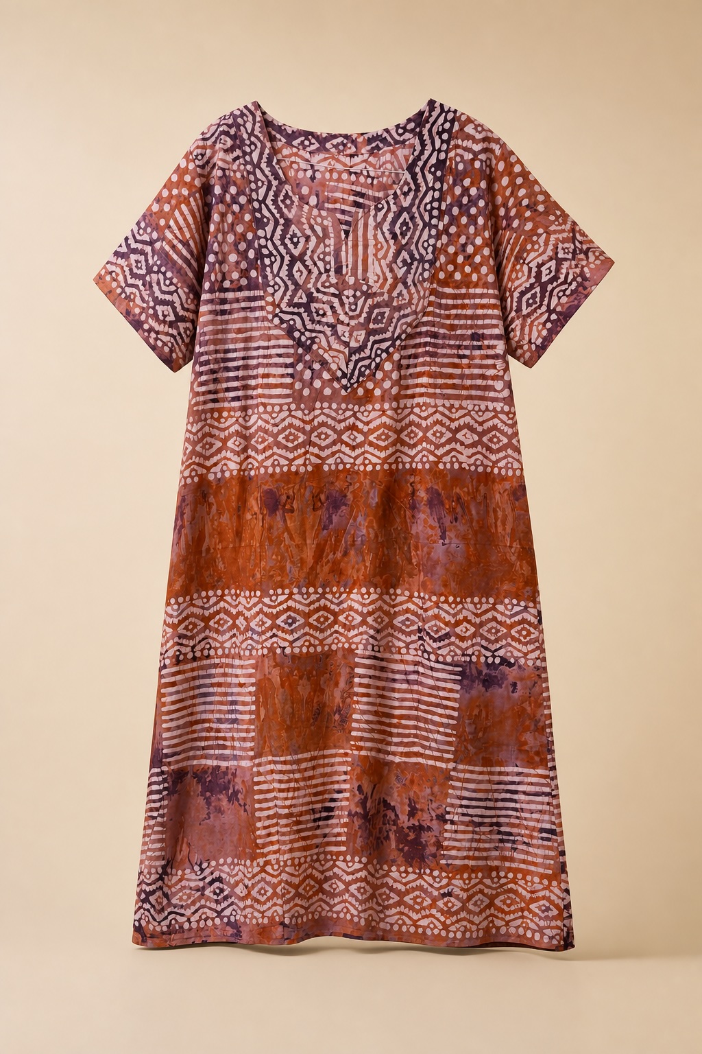 Terracotta Mauve Mosaic Batik Midi Nighty view 2