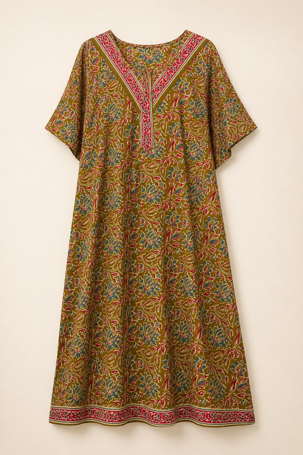 Olive Crimson Botanical Printed Midi Nighty view 2
