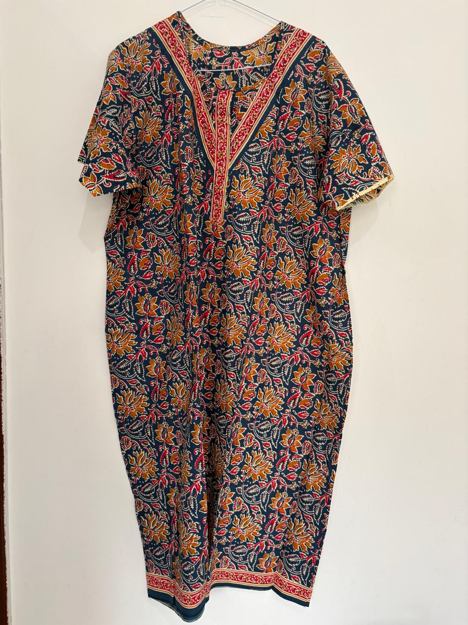 Navy Crimson Botanical Printed Midi Nighty view 2