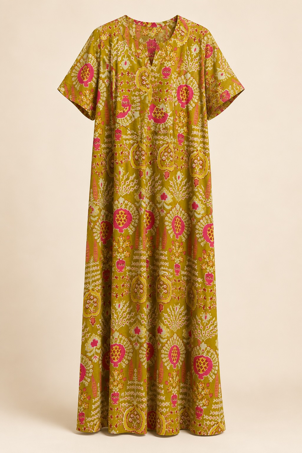 Green Pink Floral Premium Cotton Long Nighty view 2