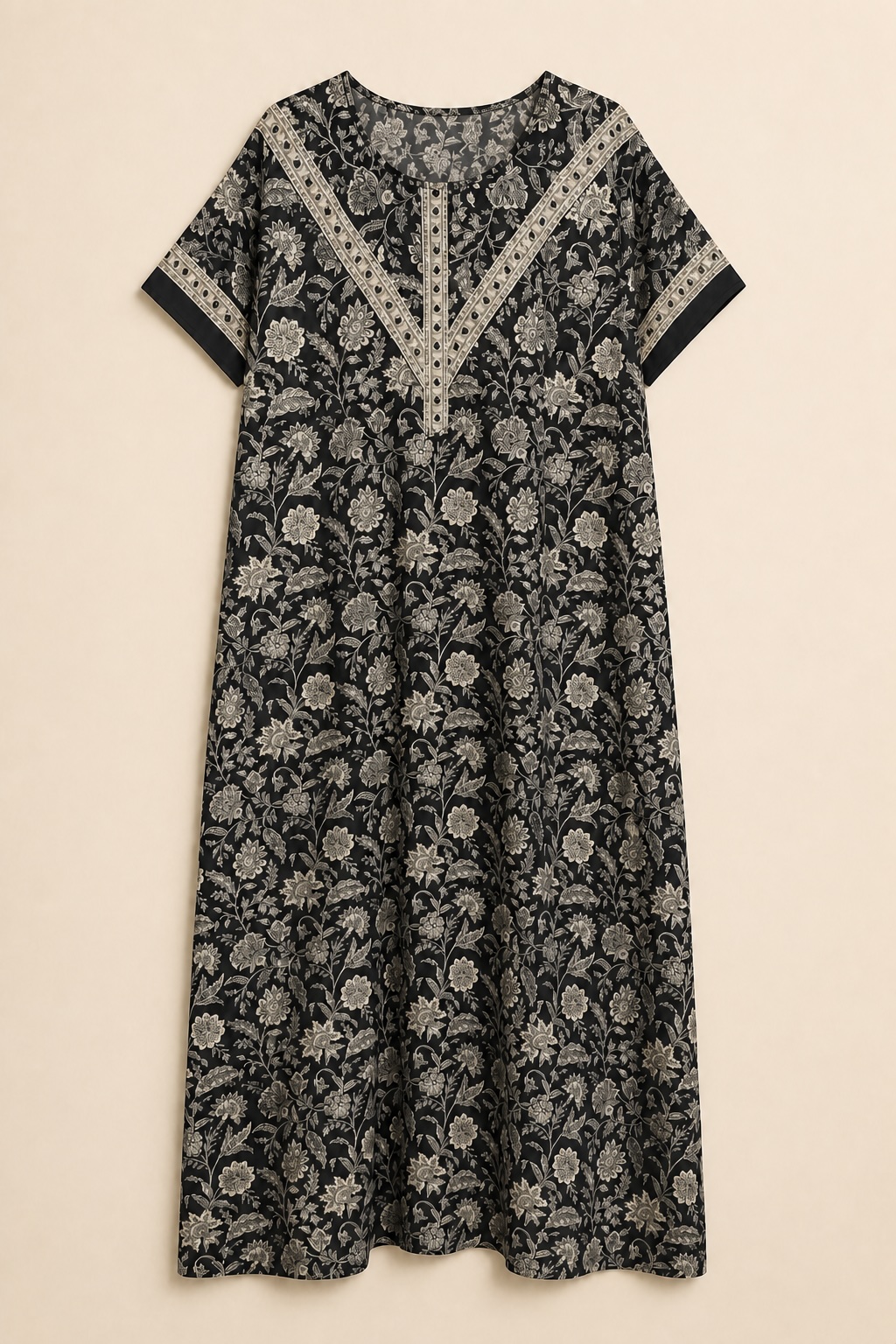 Black Floral Printed Long Nighty view 2