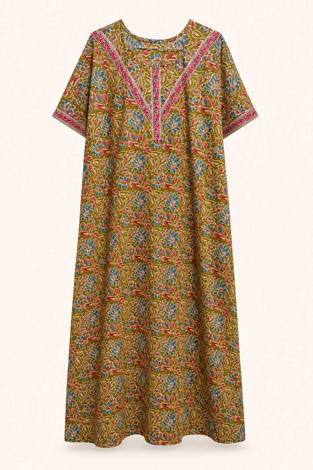 Olive Floral Printed Long Nighty view 2