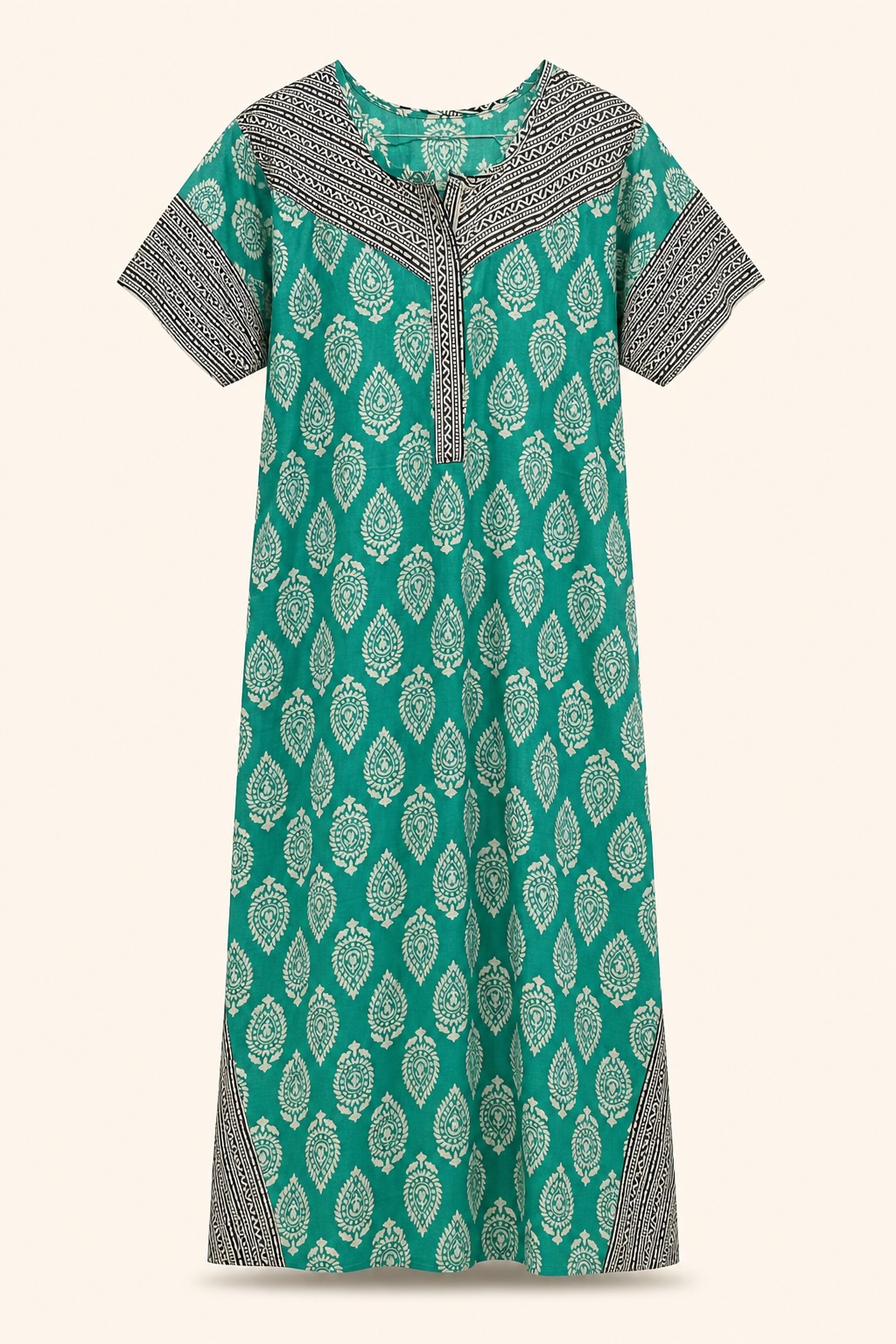 Teal Leaf Printed Long Nighty view 2