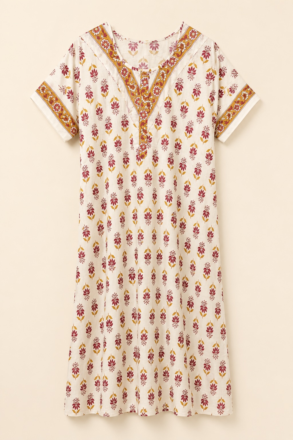 White Floral Printed Long Nighty view 2