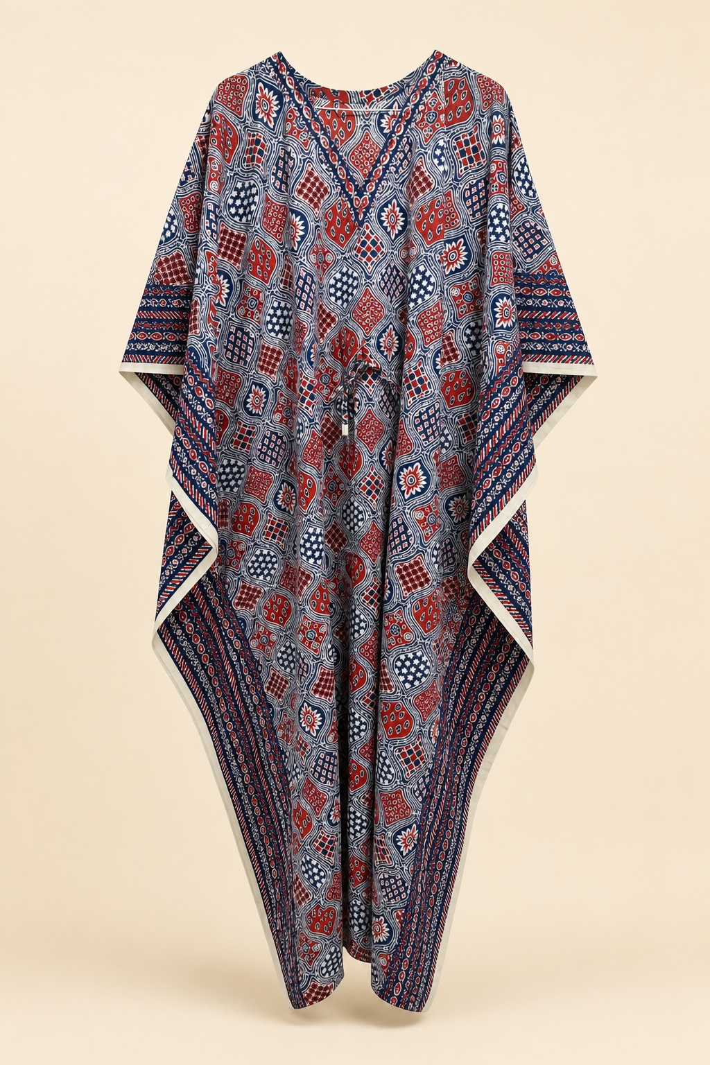 Red Blue Geometric Printed Long Kaftan view 2